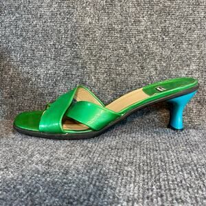 Vintage Stuart Weitzman Women 11 Green Blue Patent Leather Crossover Strap Heels
